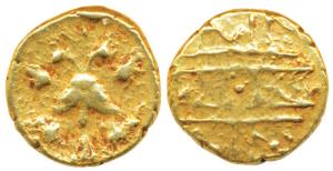 Vijayanagar, Achyuta Deva Raya, Gold ½ Pagoda, 1.7g, Gandabherunda (2-headed mythical bird