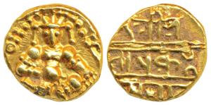Nayakas of Chitradurga, Gold Durgi Pagoda or Hon, 3.38g, obv. Krishna as Bal Gopal, rev. N
