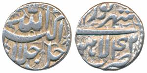 Akbar, Silver Rupee, 11.35g, Lahore Mint, Ilahi type, Month Shahrewar, Year 42 (KM 66.3). 
