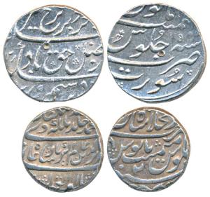 Farrukhsiyar, Silver Rupee, 11.55g, Surat Mint, AH (11)28/5 (KM 377.59); Alamgir II, Silve