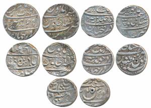 Silver Rupee (5), Aurangzeb, Silver Rupee (4), Akbarnagar Mint RY 25; Khambayat 1098/30; S