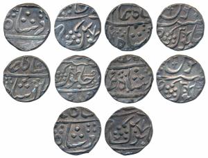 Jafarabad urf Chandor Mint, Silver Rupee, (6) in the name of Shah Alam II, usual floral sp