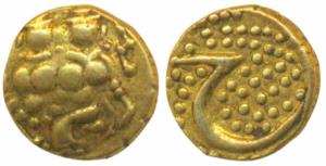 Haider Ali (AH 1174-1197; 1761-1782 AD), Gold Fanam, 0.32g, obv. Shiva and Parvati, rev. P