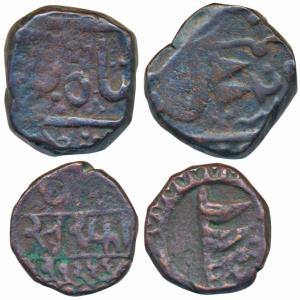 Jaswant Rao (AH1250-1274; 1834-1857AD), Copper Paisa, obv. banners / two pennant flag, rev