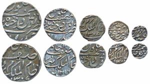 Mir Mahbub Ali Khan (AH 1285-1329; 1869-1911 AD), set of 5, Silver rupee, ½, ¼, 1/8 and 1/