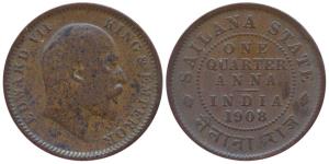 Jaswant Singh, Copper ¼ Anna, with the name and portrait of Edward, 1908 (Prid 1037). Very