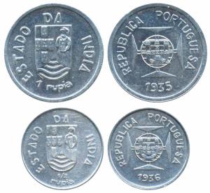 Silver Rupia and ½ Rupia, 1935 and 1936 (KM 23 & 22). Uncirculated. (2)