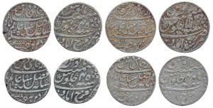 Silver Rupee (4), Farrukhabad (3), RY 45, oblique milling & vertical milling; Murshidabad 