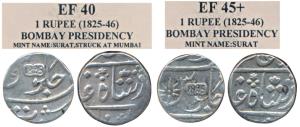 Surat Mint, Silver Rupee (2), in the name of Shah Alam II, obv. privy mark No. 8, a crown,