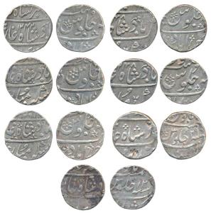 Ahmedabad Mint, Silver Rupee (7), in the name of Muhammad Akbar II, AH 1242 & 1248; Surat 