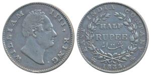 William IV, Silver ½ Rupee, 1835, ‘F’ incuse, 20 Berries, Error, slightly double struck on