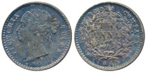 Victoria Queen, Silver 2 Annas, 1841, divided legend, Calcutta Mint, WW raised, 9 Berries 