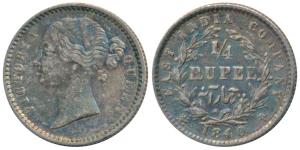 Victoria Queen, Silver ¼ Rupee, 1840, divided legend, Calcutta / Bombay Mint, WW raised, 1