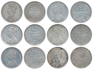 Victoria Queen, Silver Rupee, 1862, different varieties. Fine+ to Very Fine+. (6)