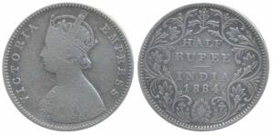 Victoria Empress, Silver ½ Rupee, 1884, Bombay Mint, A / II / No mint mark, Mule, reverse 