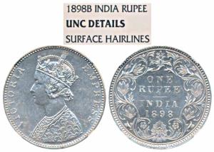 Victoria Empress, Silver Rupee, 1898, Bombay Mint, C2 / I / B incuse, (Prid 184). Graded b