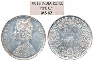 Victoria Empress, Silver Rupee, 1901, Bombay Mint, A3 / I / B incuse (Prid 187). Graded by
