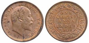 Edward VII, Copper ¼ Anna, 1906, Calcutta Mint (Prid 650). About Uncirculated.