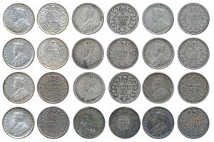 George V, Silver ¼ Rupee, 1912, 1913, 1916, 1917, 1918, 1919, 1925, 1926, 1928, 1929, 1934