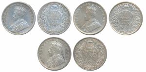 George V, Silver ½ Rupee, 1918, 1919 & 1936, Bombay Mint, (Prid 342, 343 & 350). Very Fine