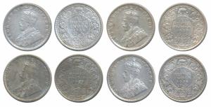 George V, Silver ½ Rupee, 1923, 1925, 1930 & 1936, Calcutta Mint, (Prid 326, 328, 332 & 33