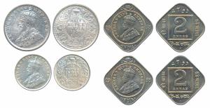 George V, Silver ½ Rupee, 1936, Calcutta Mint (Prid 335); Silver ¼ Rupee, 1936, Bombay Min