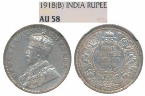 George V, Silver Rupee, 1918, Bombay Mint, (Prid 224). Graded by NGC AU58.