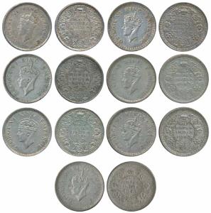 George VI, Silver ½ Rupee, 1939; Half Silver ½ Rupee, 1940, 1941, 1942 & 1943 (3). Fine to
