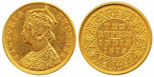 Victoria Empress, Gold Rupees 10, 1879, Calcutta Mint (Prid 35). Superb, an early Proof Re