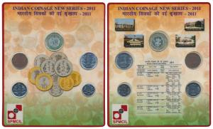 2011 Uncirculated Set, Indian Coinage new Series, set of 5, 50 Paise to 10 rupees. In imma