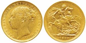 Australia, Victoria, Gold Sovereign, 8g, 1884, Young head, ‘S’ mint mark for Sydney Mint (
