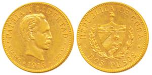 Cuba, Joss Marti, Gold Dos / 2 Pesos, 3.34g, 1916 (KM 17). Extremely Fine, Very Rare.