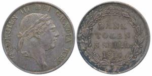 Great Britain, George III, Bank of England, Silver Three-Shillings Token, 1814, obv. laure