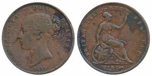 Great Britain, Victoria, Copper Penny, 1855 (KM 739). Very Fine.