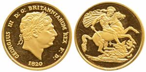Great Britain, George III, modern strike of a Gold 2 Pounds coin, 16.35g, 1820, St. George