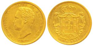 Portugal, Ludwig, Gold 5000 Reis, 8.95g, 1889 (KM 516). Extremely Fine, Rare.