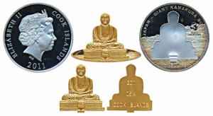 Cook Islands, Elizabeth II, Silver and Gold Cameo 10 Dollars, 35g, rev. high raised Buddha
