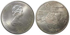 Canada, Elizabeth II, Silver 5 Dollars, 24.3g, 1976 Montreal Olympics (KM 85).Extremely Fi