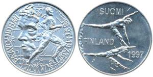 Finland, Silver 100 Marraka, 20g, 1997, Athens Olympics, obv. an athlete, with the face of