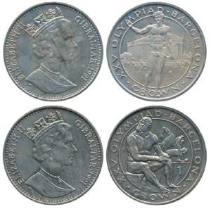 Gibraltar, Elizabeth II, Cupro Nickel Crown (2), each 28g, 1991 Barcelona Olympics, the fi