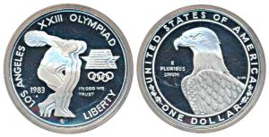 United States, Silver 1 Dollar, 26.73g, 1984, Los Angeles Olympics, obv. American Eagle, r