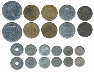 Assorted World Coins (11), Great Britain, George V, Silver 6 Pence 1918; Nickel Crown 1981