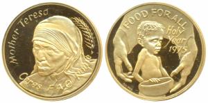 Gold Medallion, 10g, Mother Teresa, Ceres, FAO Rome, rev. hands holding the baby, food for
