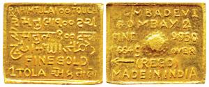 Tola coinage, Rahimtoola, Gold Tola, 11.72g, name of the company inscribed in English, Guj