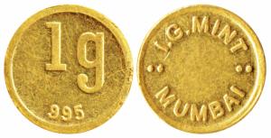Mumbai Mint, Gold 1g, obv. weight and purity, rev. India Government Mint, Mumbai. Extremel