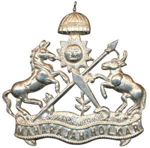 Indore State, Silver coat of Arms, 8.6g, sunburst at top flanked by horse and bull, spear 