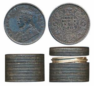 Silver coin Box, 40.61g, made of British India Silver coins of King George V, two coins us