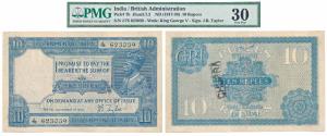 George V, Rupees 10, 2nd issue, 1926, signed J. B. Taylor, (J&R 3.7.2). Graded by PMG 30 V