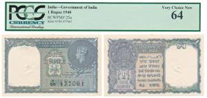George VI, Rupee 1, 1944, signed C. E. Jones, serial number in black (J&R 4.1.1A). Graded 