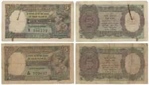 George VI, Rupees 5 (2), 1st issue, 1944, signed C. D. Deshmukh, Prefix P and R (J&R 4.3.2